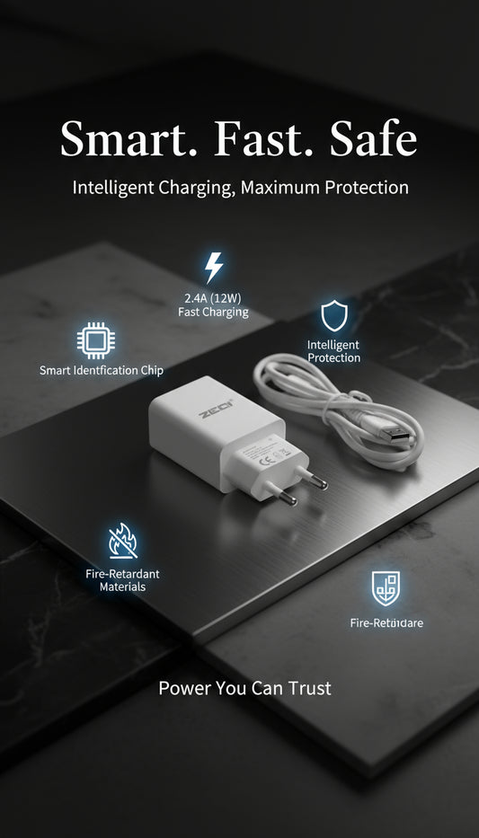 Fast Charging Adapter & USB-C Cable - 2.4A (12W) Smart Charger